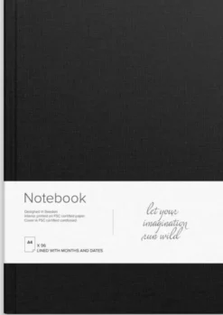 Anteckningbok a4 svart linnetextil linjerad