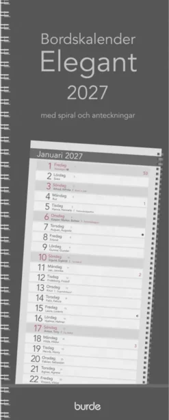 Bordskalender Elegant med spiral 2027