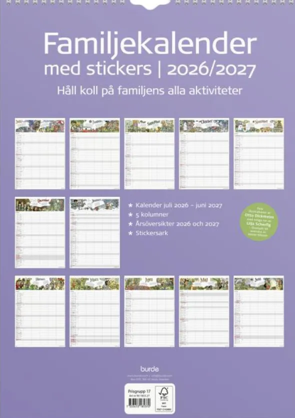 Familjekalender med stickers 2026-2027