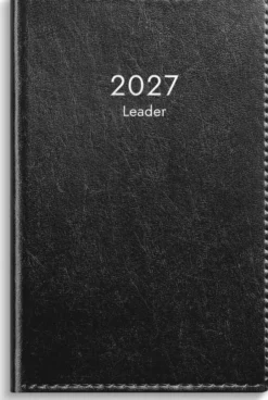 Fickkalender Leader svart konstläder inbunden 2027