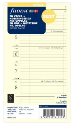 Filofax dagbok Personal V+N/U 2027 Svensk/Dansk (9,5x17,1cm)