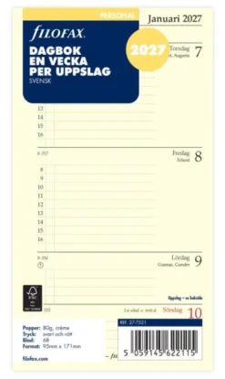 Filofax dagbok Personal 2027 V/U (9,5x17,1cm)