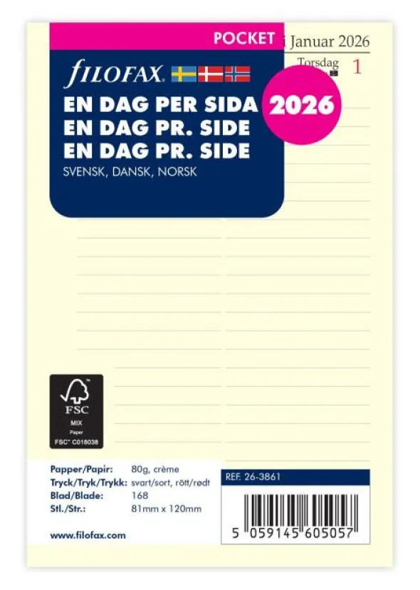 Filofax Dagbok Pocket D/S 2026 (8,1x12cm)