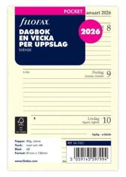 Filofax Dagbok Pocket 2026 V/U SWE (8,1x12cm)