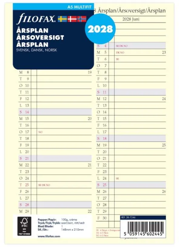Filofax Årsplan A5 2028 (14,8x21cm)