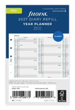 Filofax Årsplan Mini 2027 (6,7x10,5cm)
