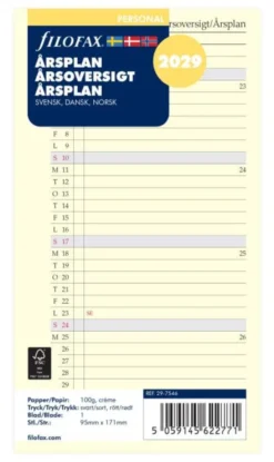 Filofax Årsplan Personal 2029 (9,5x17,1cm)