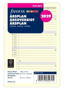 Filofax Årsplan Pocket 2029 (8,1x12cm)