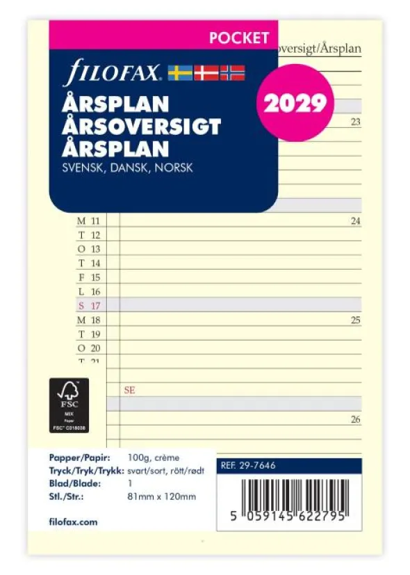 Filofax Årsplan Pocket 2029 (8,1x12cm)