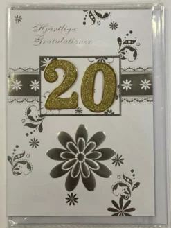 Grattiskort med kuvert - 20 år blomma