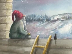 Julkort Cancerfonden 10-pack Tomte spanar/Tomte vid husgavel