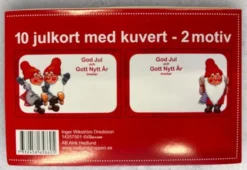 Julkort, enkla med kuvert 10-pack Tomte med paket bakom ryggen