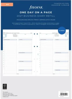 Kalender Filofax Dagbok A4 dag/sida 2027 (21x29,7cm)