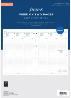 Kalender Filofax Dagbok A4 vecka/uppslag 2027 (21x29,7cm)