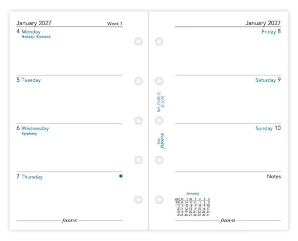 Kalender Filofax dagbok Mini 2027 v/u Engelsk ( 6,7x10,5cm)