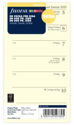 Kalender Filofax dagbok Personal V/S 2026 (9,5x17,1cm)