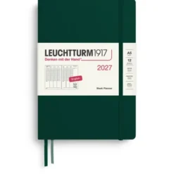 Kalender Leuchtturm1917 A5 vertikalt veckouppslag Forest Green 2027