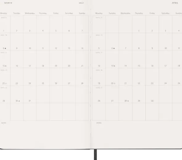 Kalender Moleskine Horizontal Weekly Black hard Large 2027