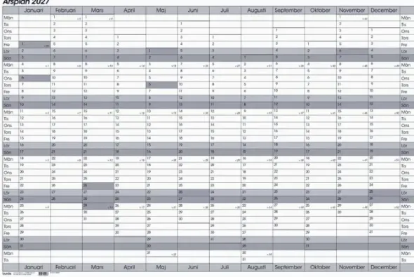 Kalender Årsplan whiteboard 2027