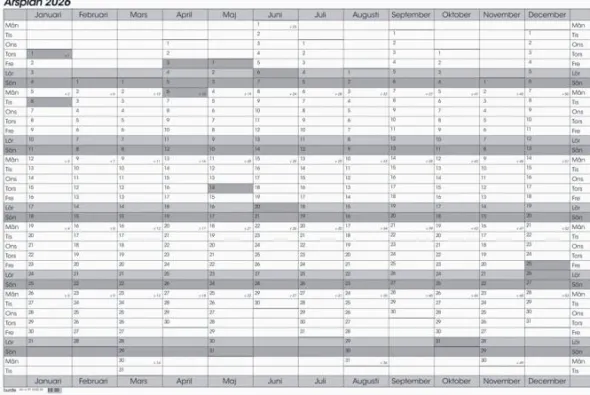 Kalender Årsplan whiteboard 2026