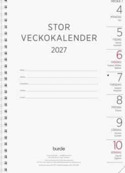 Kalender Stor Veckokalender refill 2027