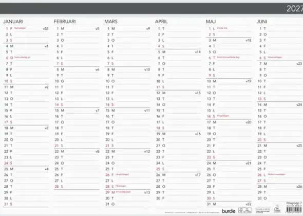 Kalender Väggblad Elegant 420x297mm 2027