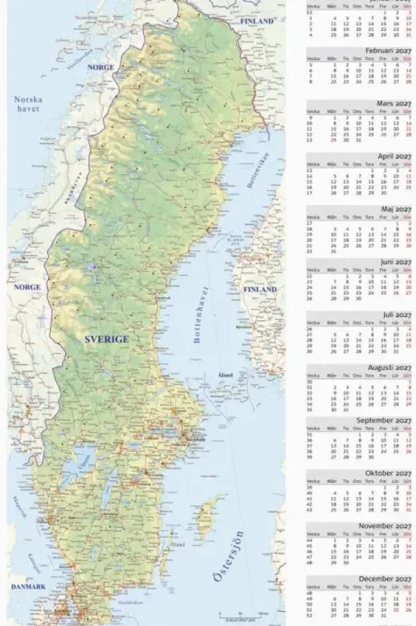 Kalender Väggblad Sverigekarta 2027