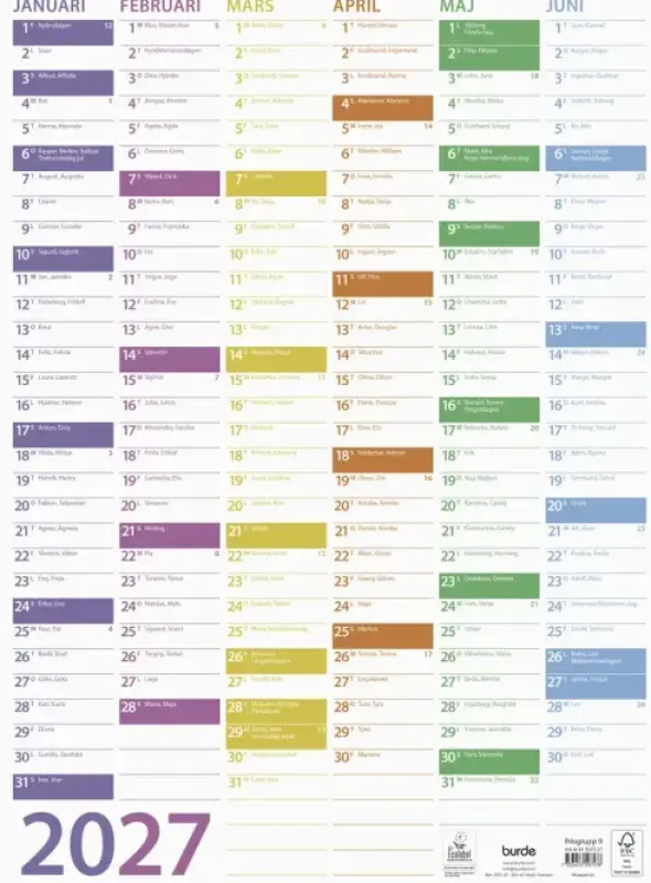 Kalender Väggblad Trend 2027