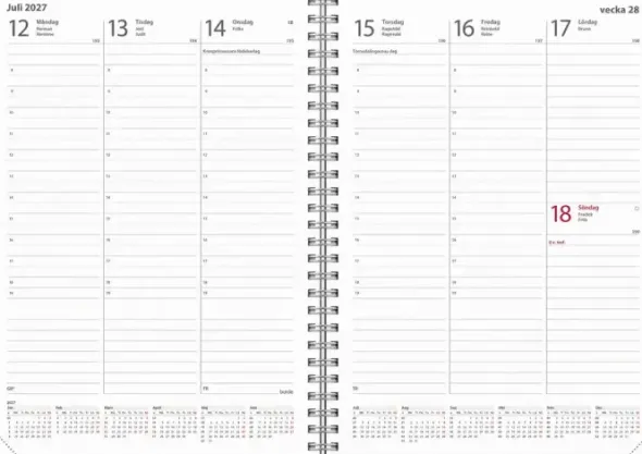 Kalender Weekly A5 svart konstläder med slejf 2027