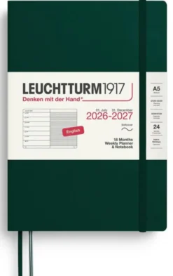 Kalender Weekly Planner/Notebook Soft 18m 26-27 A5 Forest Green