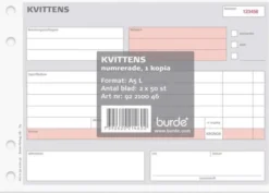 Kvittens A5L med 1 kopia numrerade