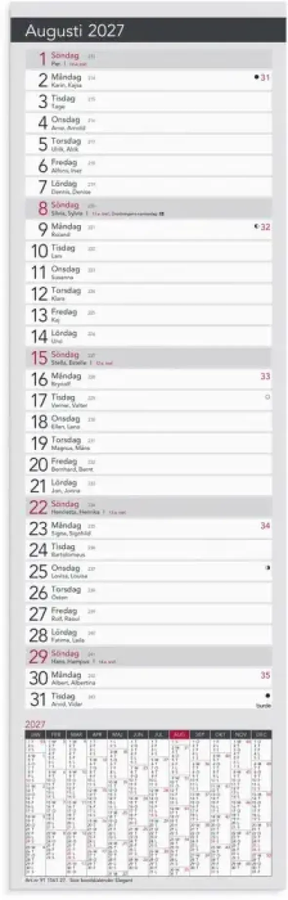 Stor Bordskalender Elegant 2027