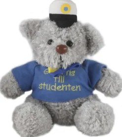 Studentnalle med jacka och studentmössa