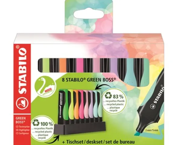 Överstrykningspenna Stabilo Green Boss Deskset 8/fp
