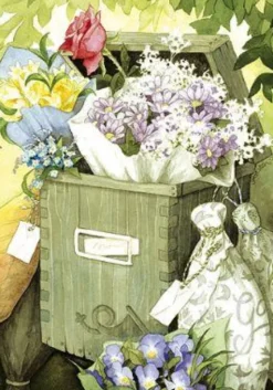 Vykort Inge Löök "Blommor i brevlåda"
