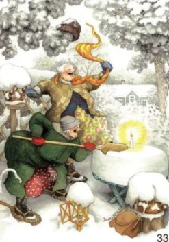 Vykort Inge Löök "Skär snötårta"