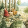 Vykort Inge Löök "Spelar kort i skogen"