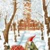 Vykort Inge Löök "Tomte med äpple på släde"