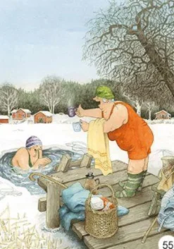 Vykort Inge Löök "Vinterbadar"
